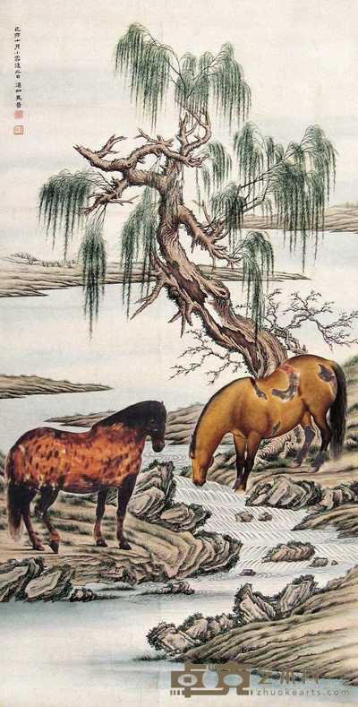 马晋(款) 双马 镜心 125×59cm